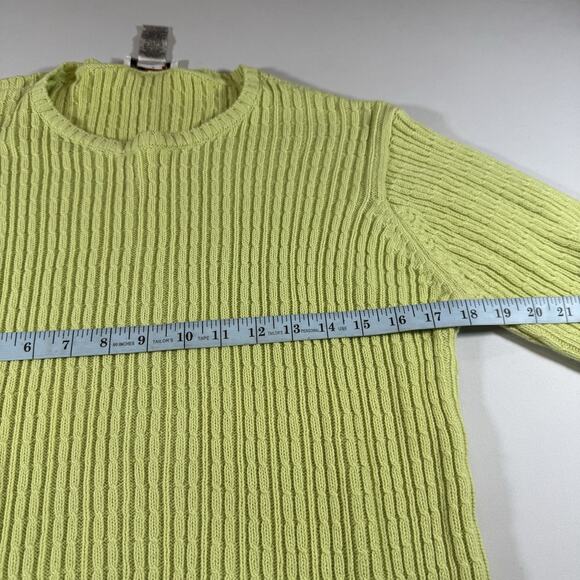 Vintage Talbots Size L Cotton Lime Green Cable Knit Logo Oversized Sweater - Picture 6 of 10